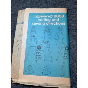 Simplicity 8008 Vintage Sewing Pattern 7/8 Blouse Jumper Dress 1960s Uncut Retro